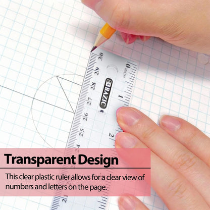 12 in Clear Plastic Ruler, Inch & Metric (30 cm)