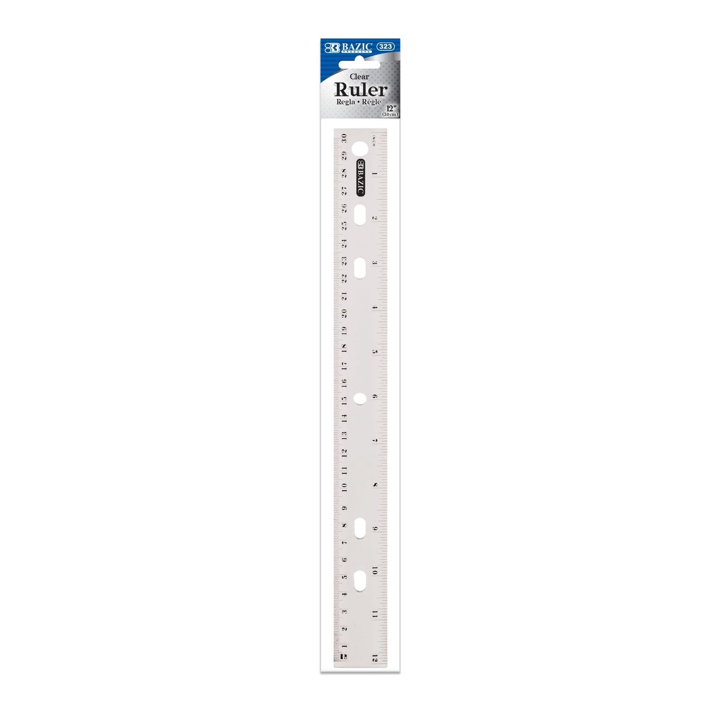 12 in Clear Plastic Ruler, Inch & Metric (30 cm)