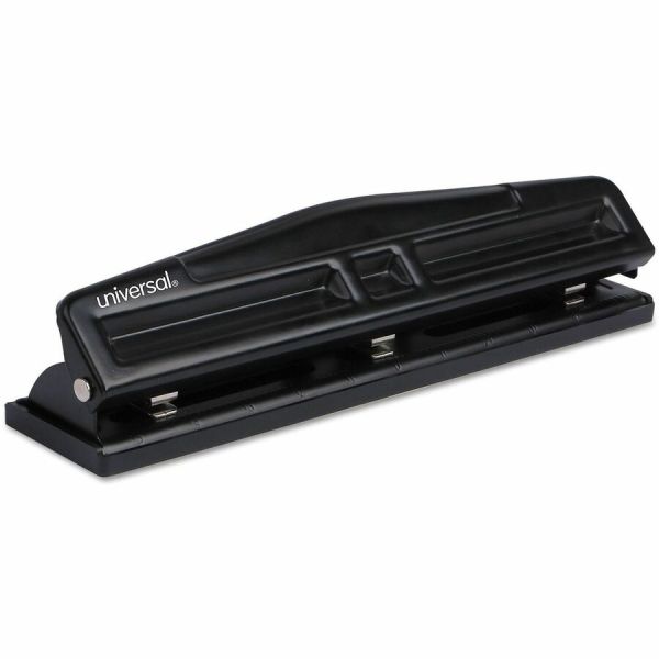 Universal 12-Sheet Deluxe Two- and Three-Hole Adjustable Punch, 9/32" Holes, Black