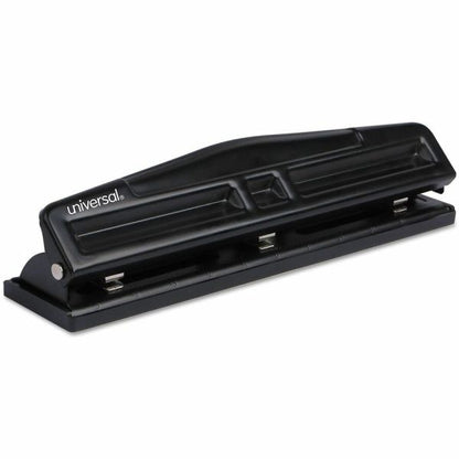 Universal 12-Sheet Deluxe Two- and Three-Hole Adjustable Punch, 9/32" Holes, Black