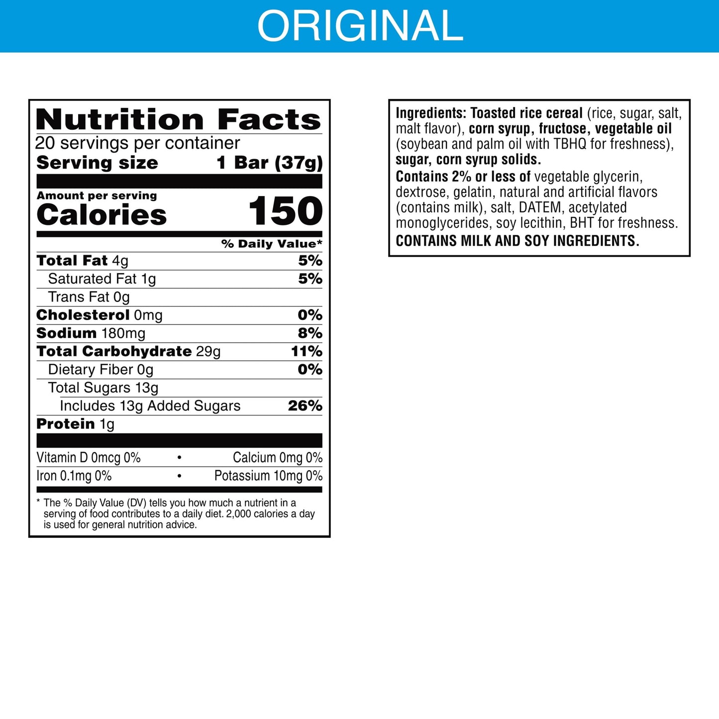 Rice Krispies Treats Original Chewy Marshmallow Snack Bars, Kids Snacks, 26 oz, 20 Count