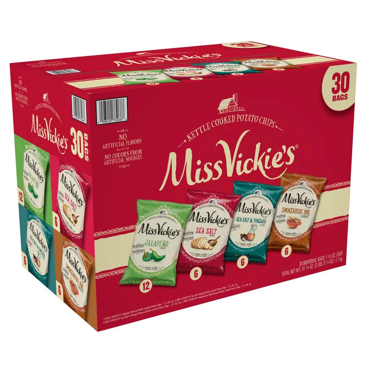 Miss Vickie's Kettle Cooked Potato Chips, 1.38 oz, Variety Pack, 30-count