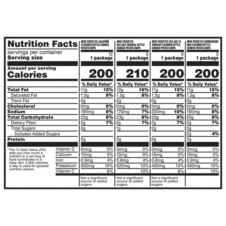 Miss Vickie's Kettle Cooked Potato Chips, 1.38 oz, Variety Pack, 30-count
