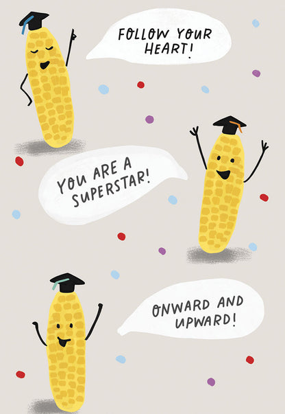 Funny Graduation Card: Talking Corn with Grad Caps | Funny Graduation Greeting Card