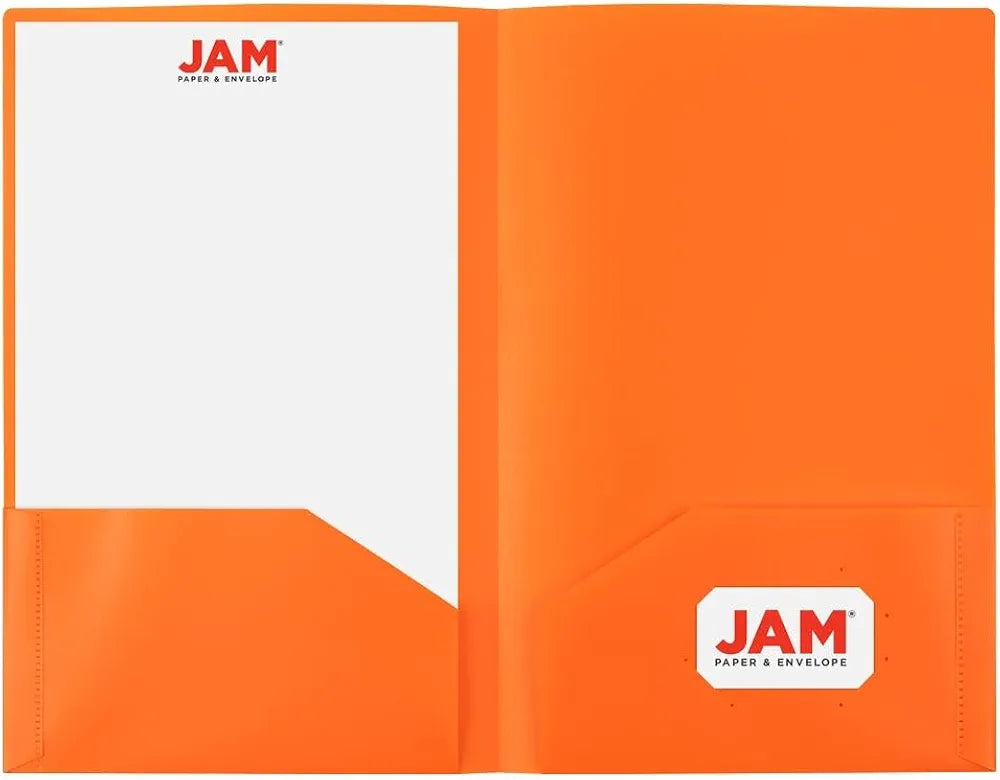 JAM PAPER Legal Plastic 2 Pocket POP Folders - Durable School Folders - Assorted Primary Colors - 6/Pack