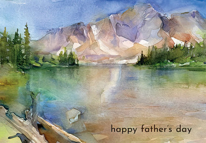 Watercolor Mountain Lake Father's Day Card for Dad | Heartfelt Father's Day Greeting Card