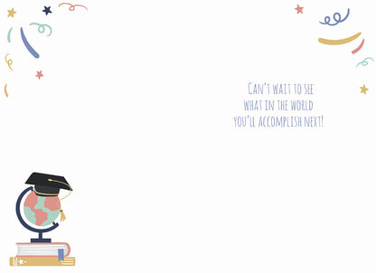 Graduation Cap, Globe & Books Greeting Card | Encouraging Graduation Greeting Card
