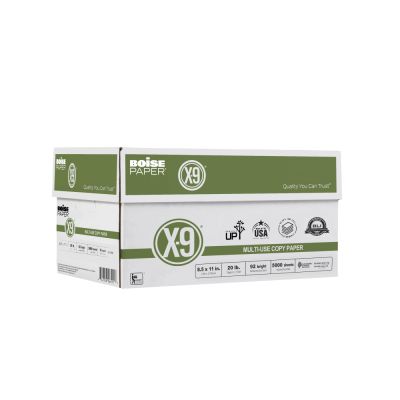 Boise X-9 Multi-Use Printer & Copy Paper, White, Letter (8.5" x 11"), 5000 Sheets Per Case, 20 Lb, 92 Brightness