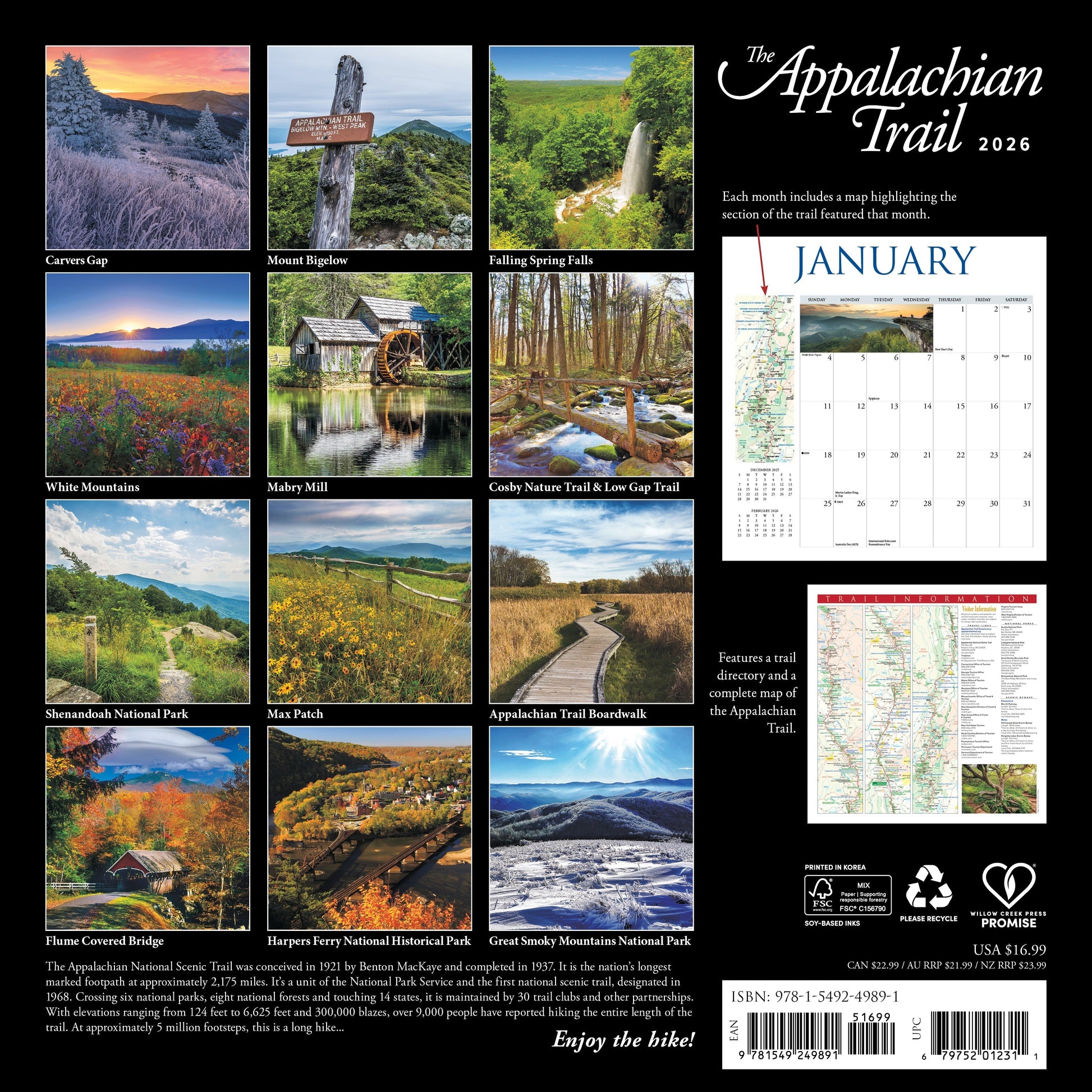 Appalachian Trail 12" x 12" 2026 Wall Calendar