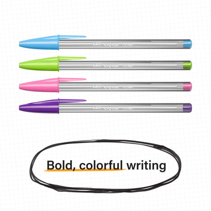 BIC Cristal Xtra Bold Point Ball Pen, School Supplies, 1.6 mm, Assorted Ink, 10-Count