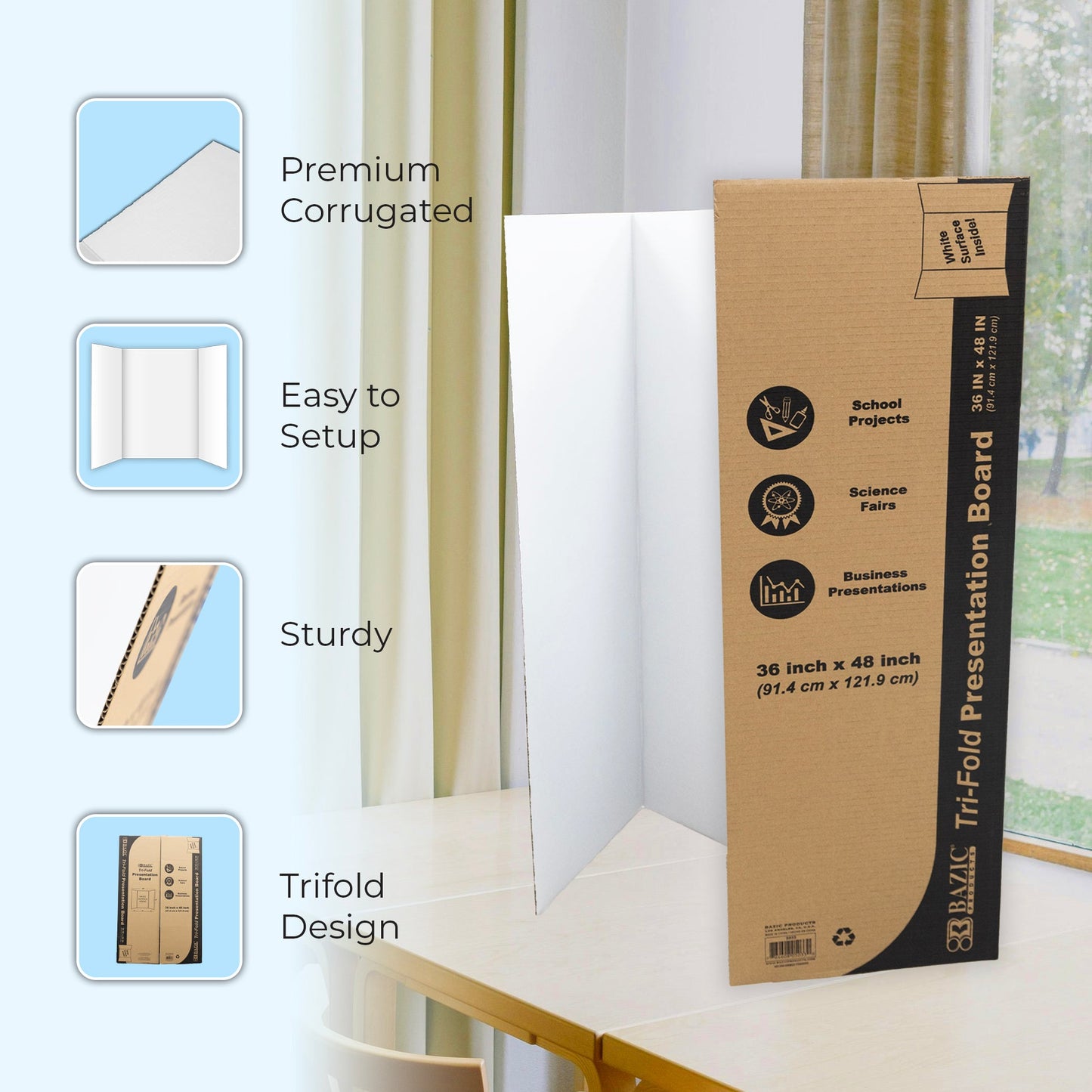 36" X 48" White Tri-Fold Corrugated Presentation Board
