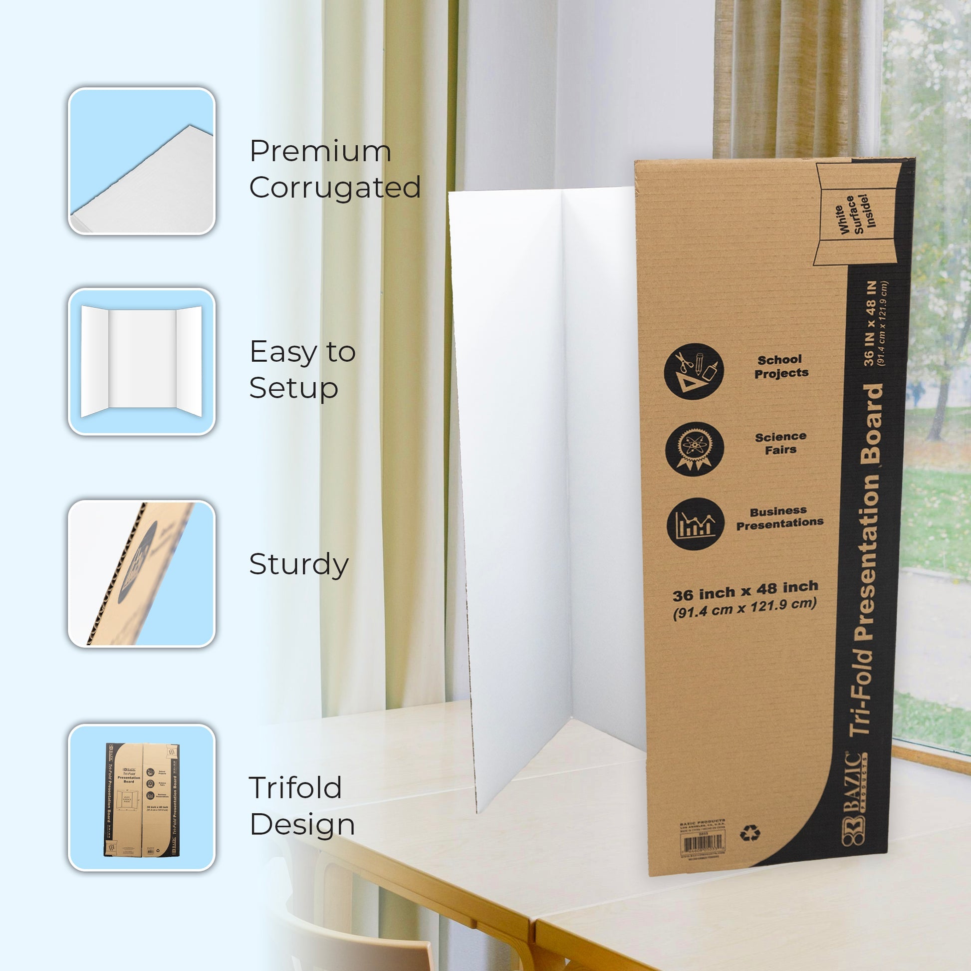 36" X 48" White Tri-Fold Corrugated Presentation Board
