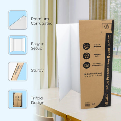 36" X 48" White Tri-Fold Corrugated Presentation Board