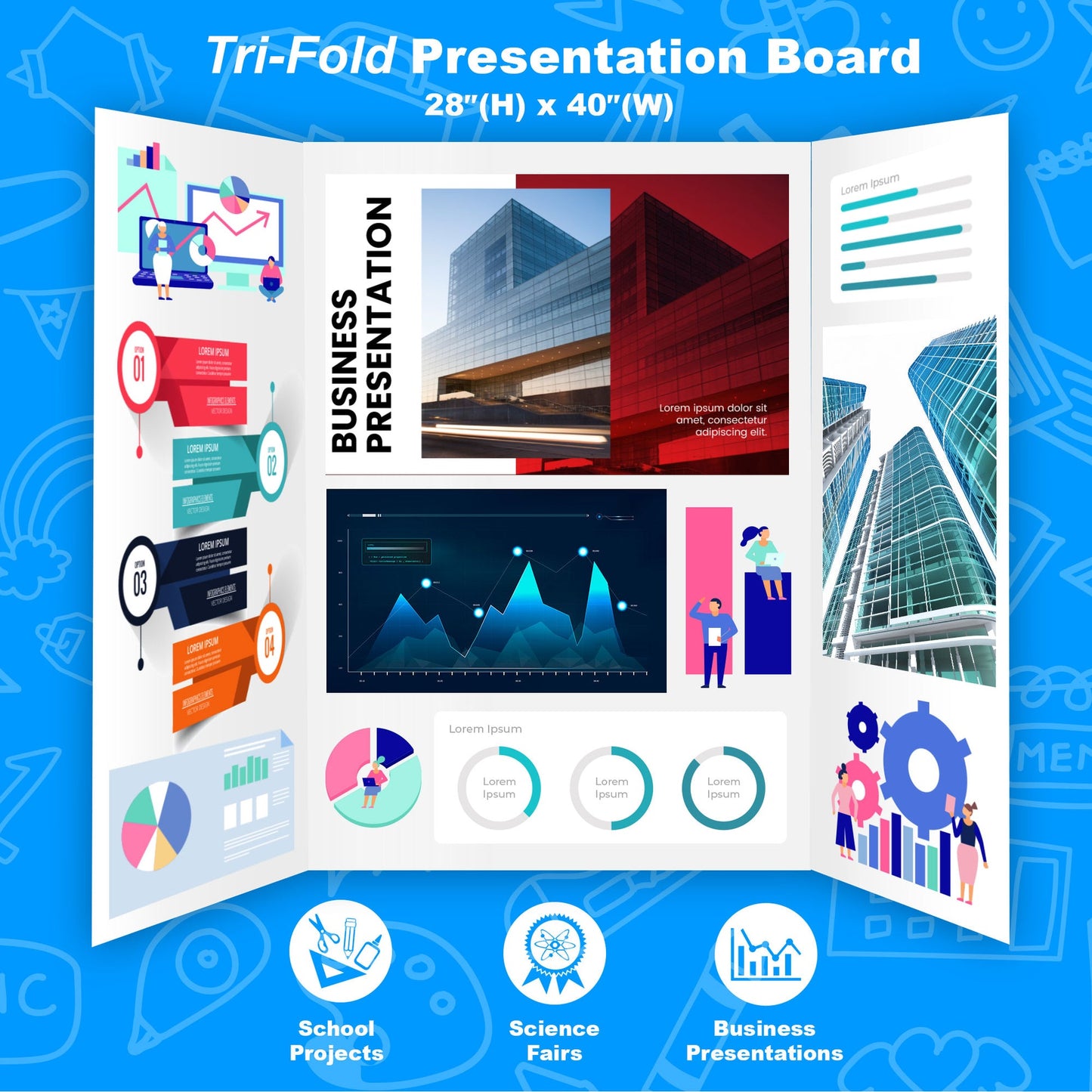 36" X 48" White Tri-Fold Corrugated Presentation Board