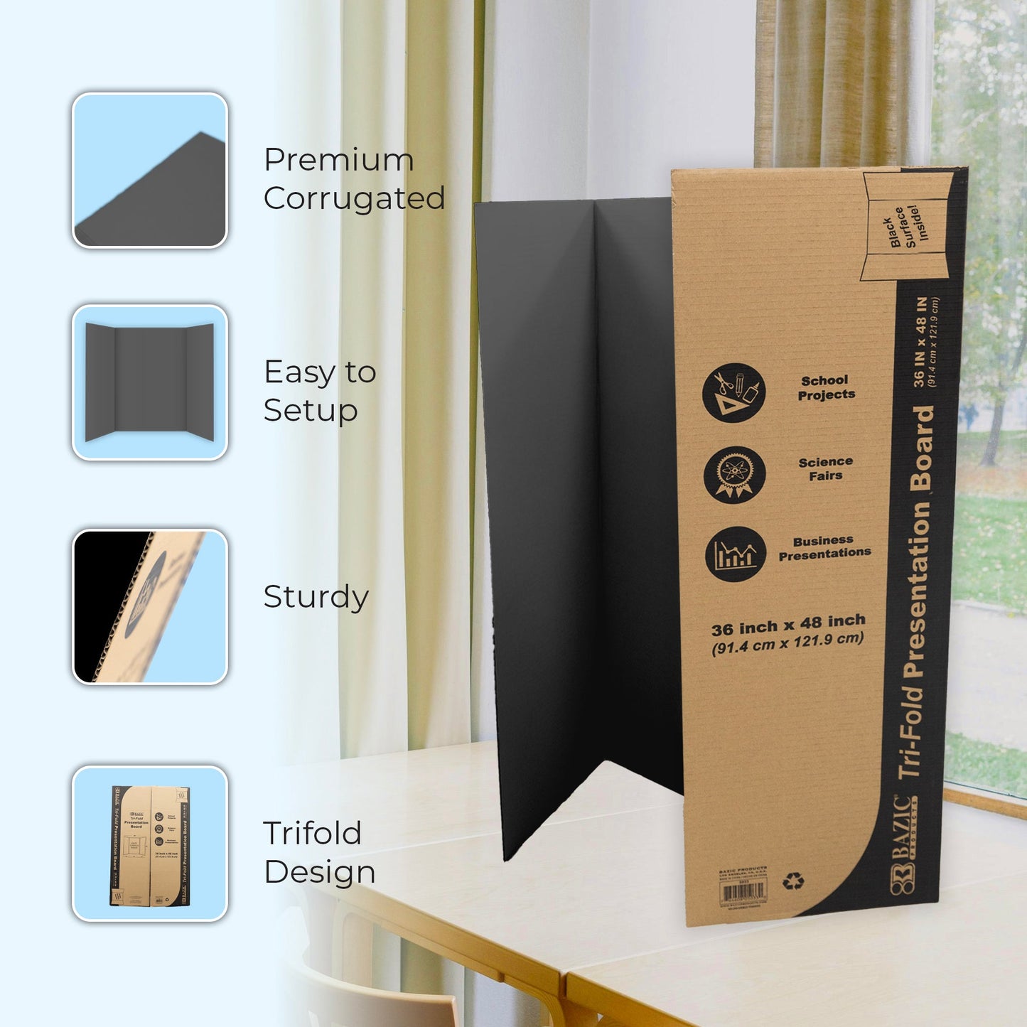 36" X 48" Black Tri-Fold Corrugated Presentation Board