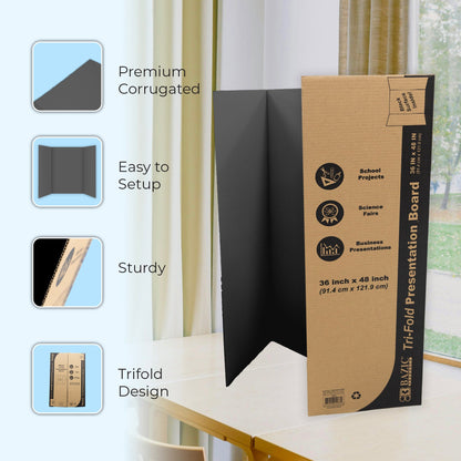 36" X 48" Black Tri-Fold Corrugated Presentation Board