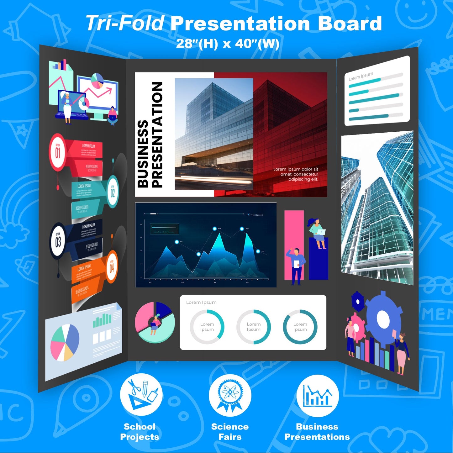 36" X 48" Black Tri-Fold Corrugated Presentation Board