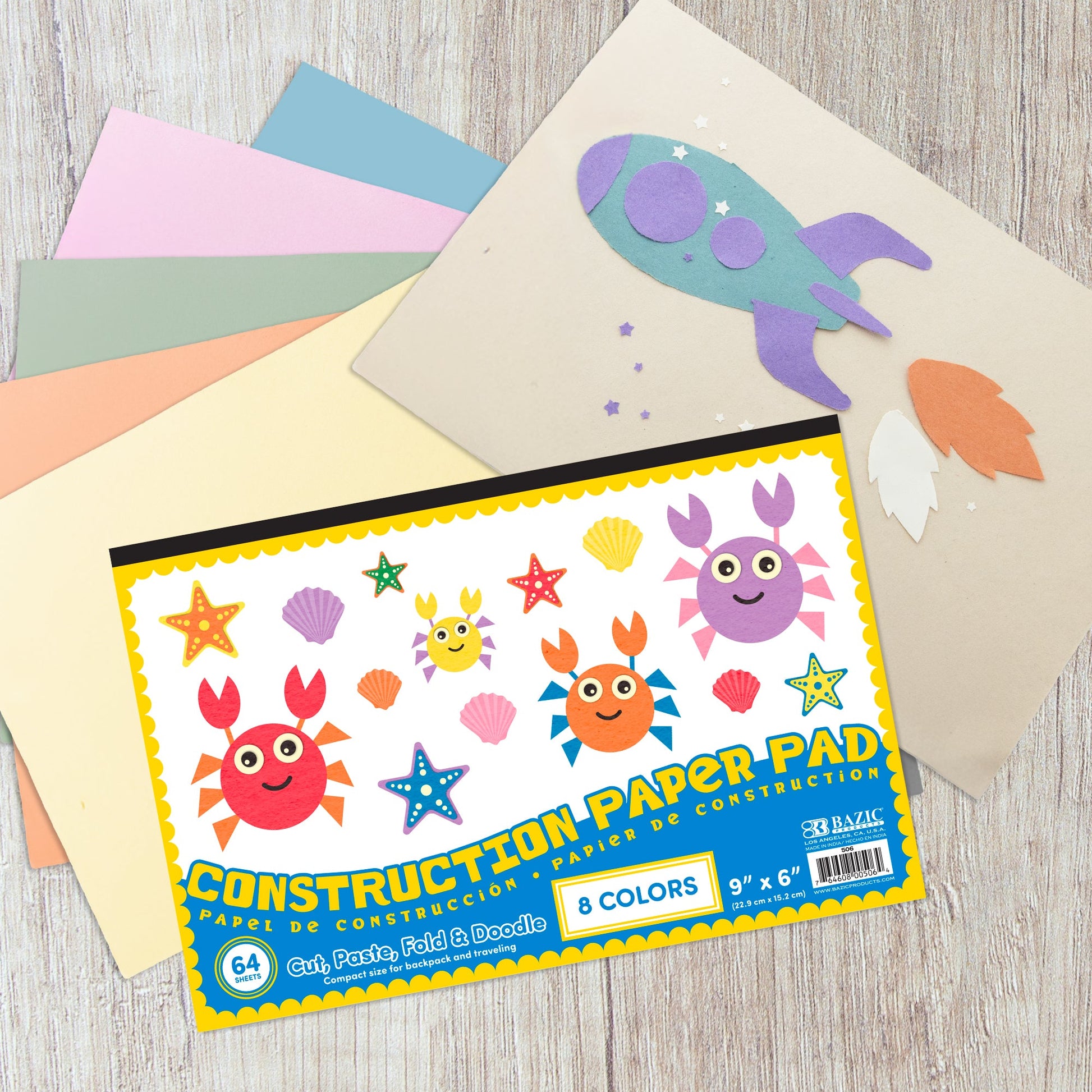 Assorted Color Mini Construction Paper Pad, 6 x 9 in