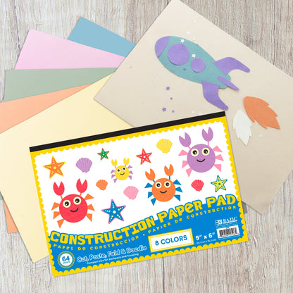 Assorted Color Mini Construction Paper Pad, 6 x 9 in