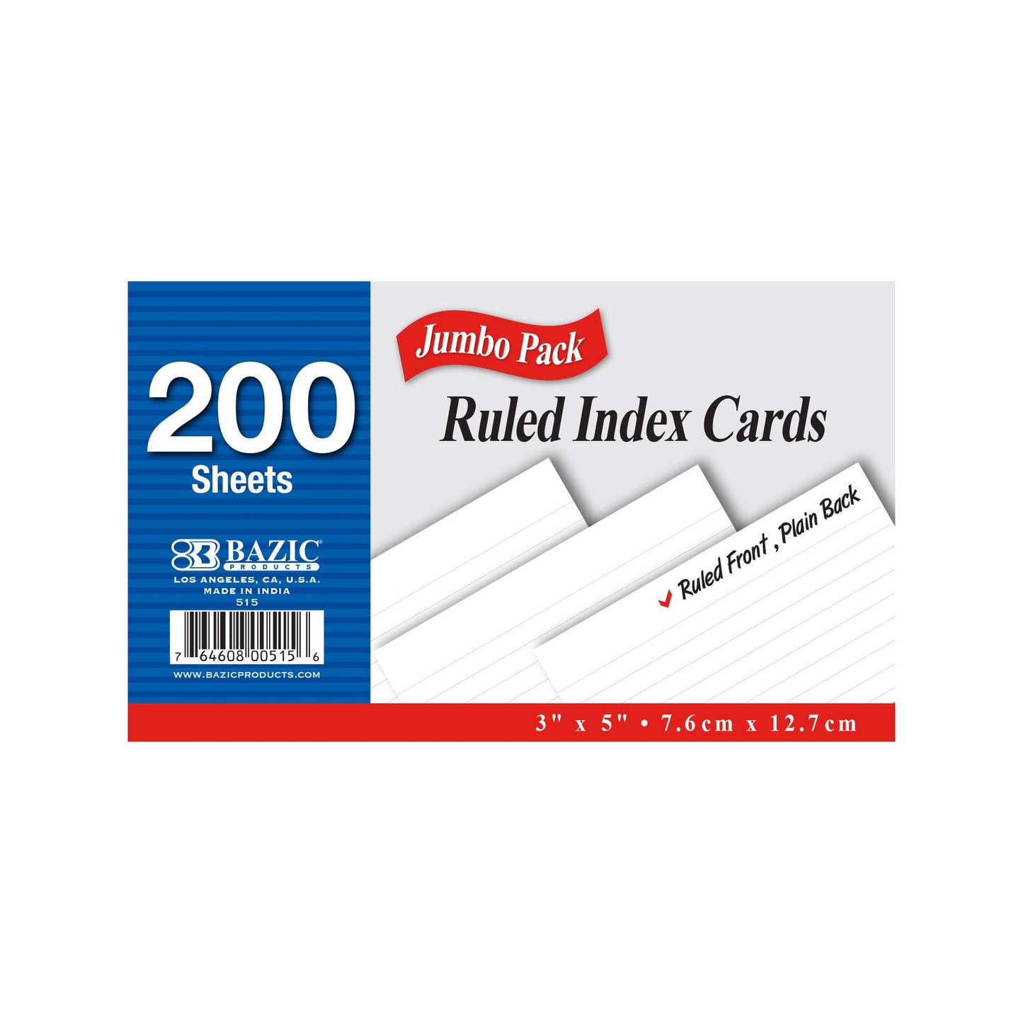 Index Cards, 200 Ruled 3" x 5" Cards, White