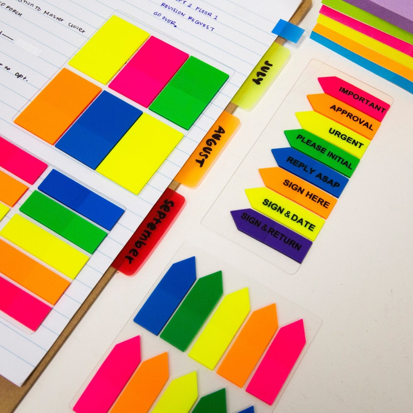 Neon Color-Coding Flags, 0.5 x 1.7 in, 25 Flags, 10 Pads