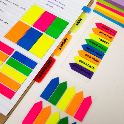 Neon Color-Coding Flags, 0.5 x 1.7 in, 25 Flags, 10 Pads