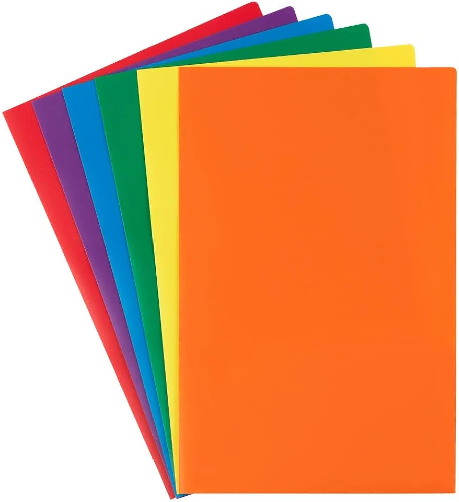 JAM PAPER Legal Plastic 2 Pocket POP Folders - Durable School Folders - Assorted Primary Colors - 6/Pack