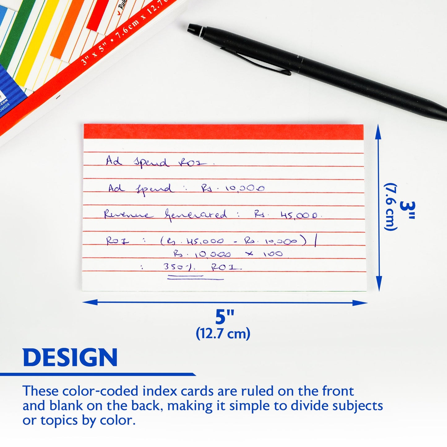 Color-Coded Ruled Index Cards, 3 x 5 in