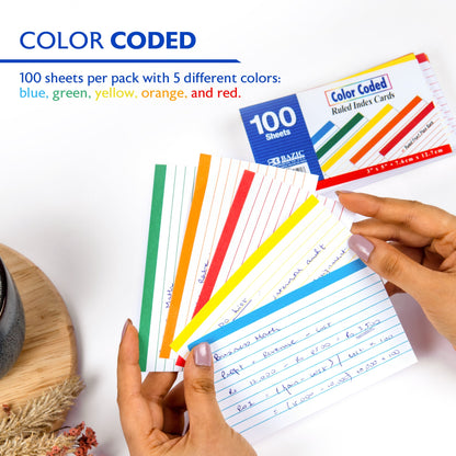 Color-Coded Ruled Index Cards, 3 x 5 in