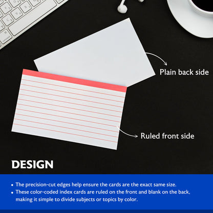 Color-Coded Ruled Index Cards, 3 x 5 in