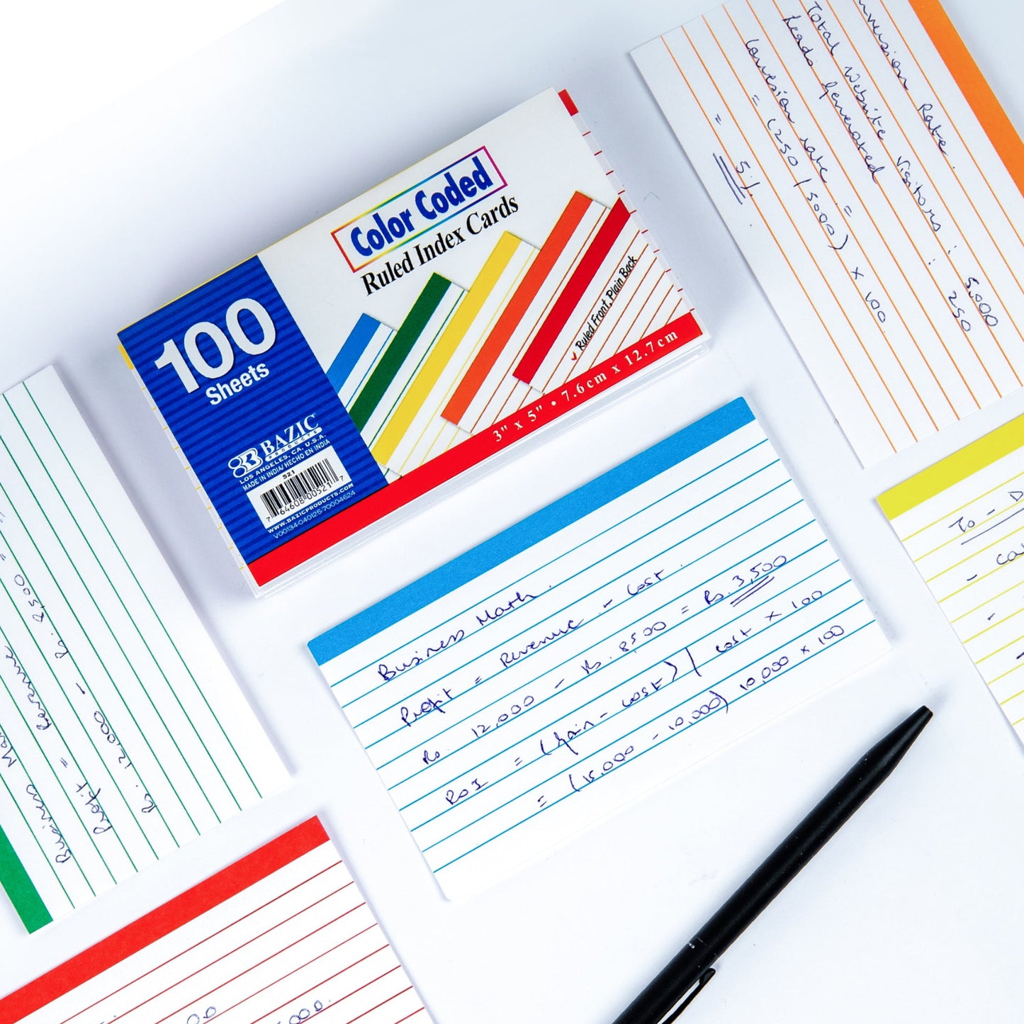 Color-Coded Ruled Index Cards, 3 x 5 in