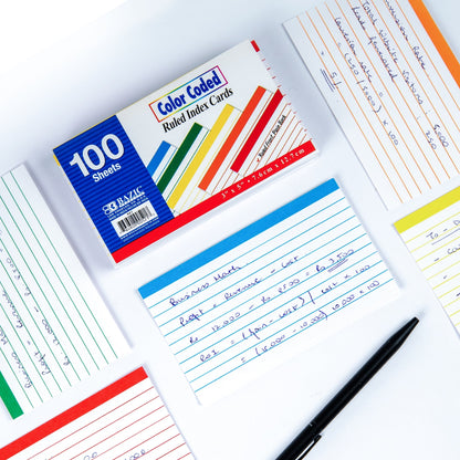 Color-Coded Ruled Index Cards, 3 x 5 in