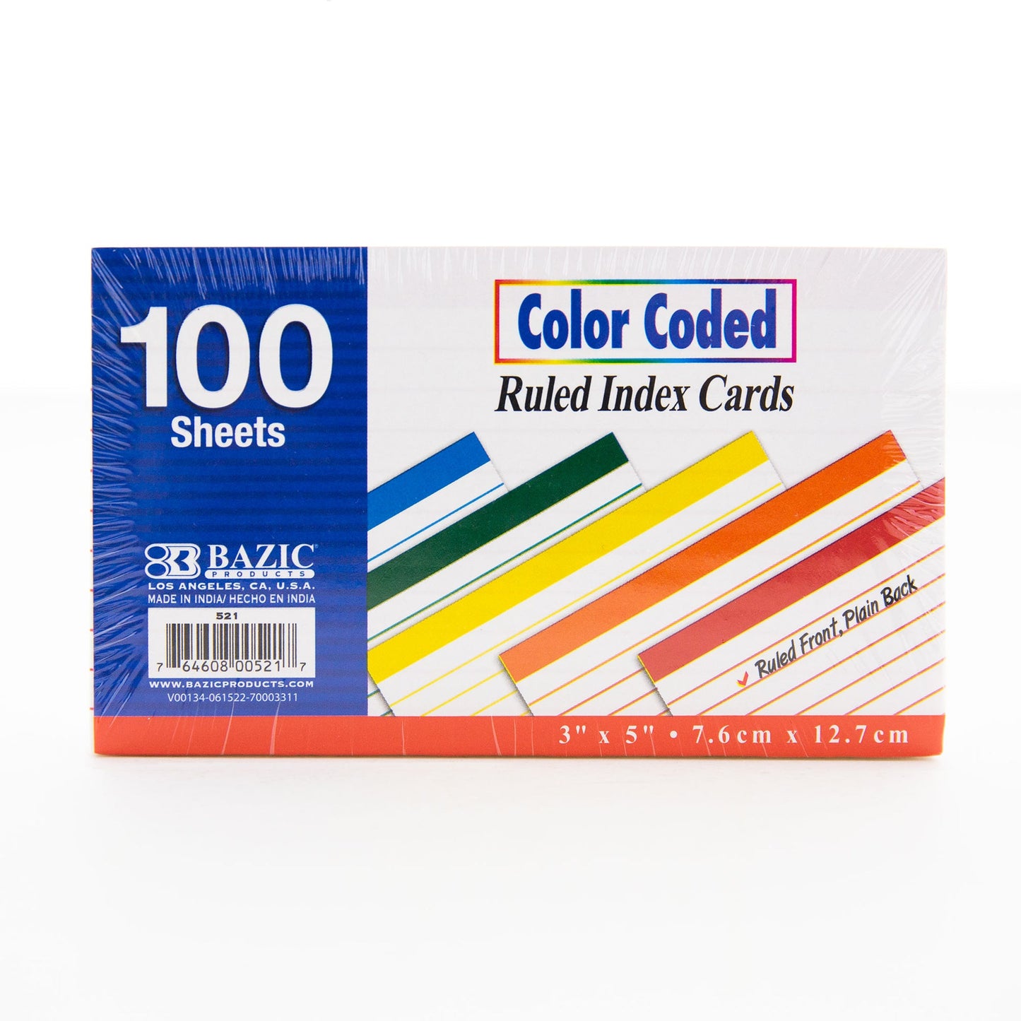 Color-Coded Ruled Index Cards, 3 x 5 in