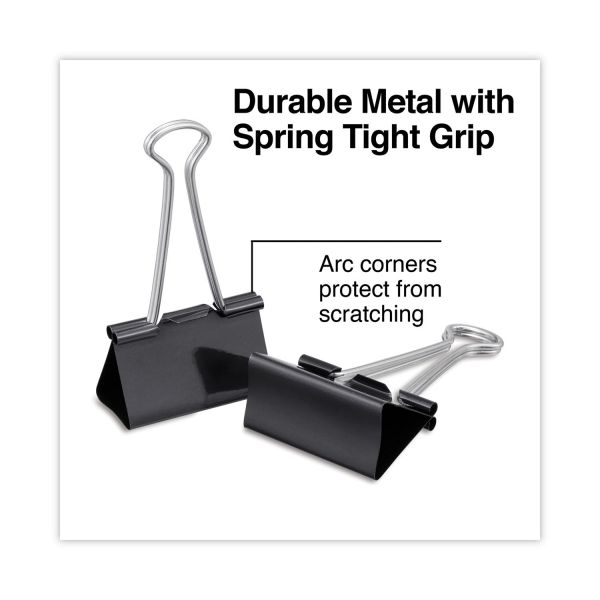 Universal Binder Clips with Storage Tub, Large, Black/Silver, 12/Pack