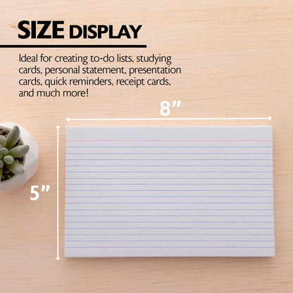 50 Ct. 5" X 8" Ruled White Index Card