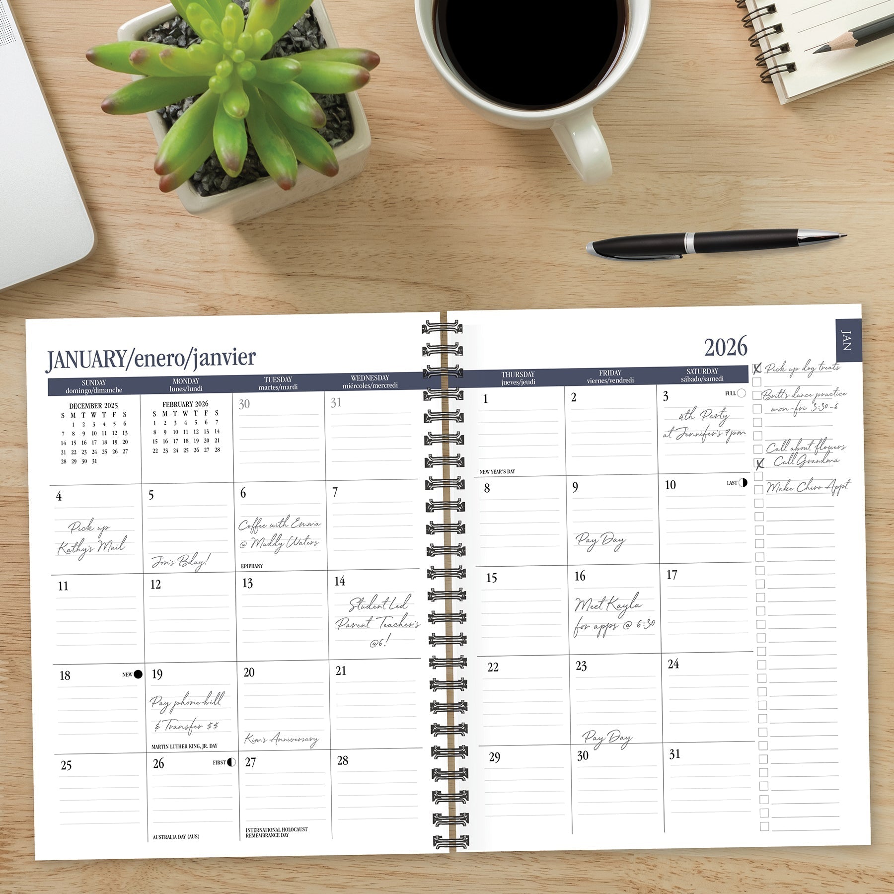 Black 2026 6.5" x 8.5" Weekly Monthly Softcover Planner
