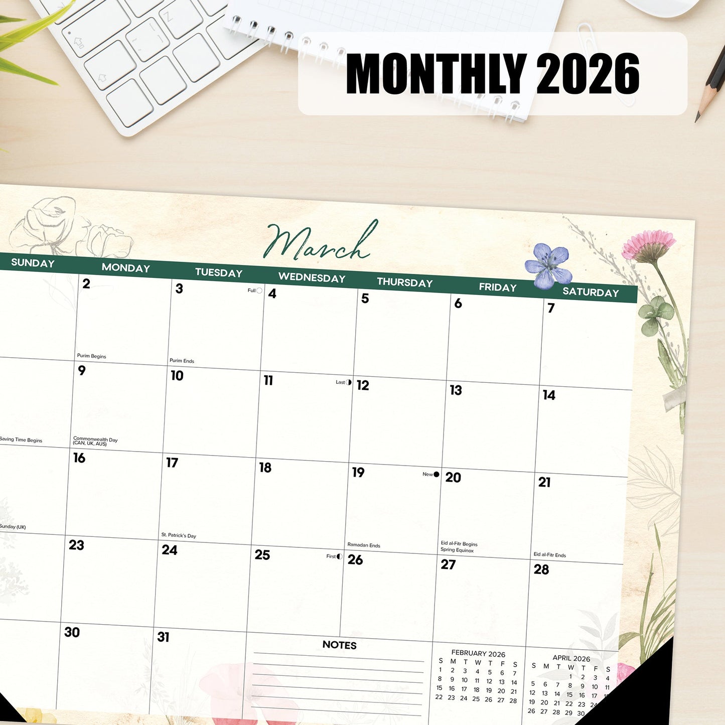 Botanical Garden 2026 17" x 12" Small Monthly Desk Pad