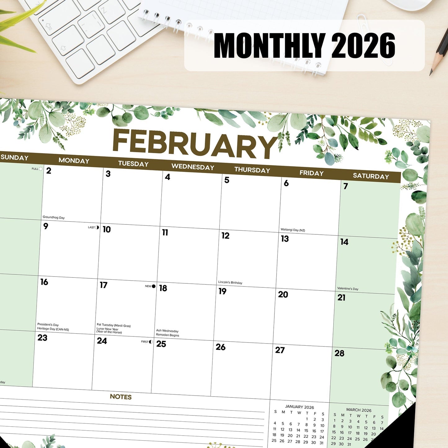 Eucalyptus 2026 22" x 17" Large Monthly Desk Pad