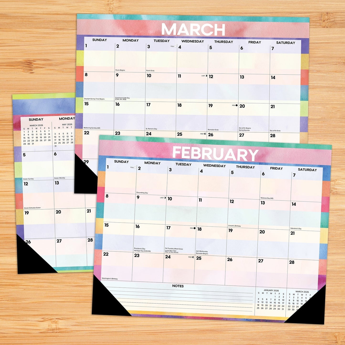 Watercolor Stripes 2026 22" x 17" Large Monthly Desk Pad