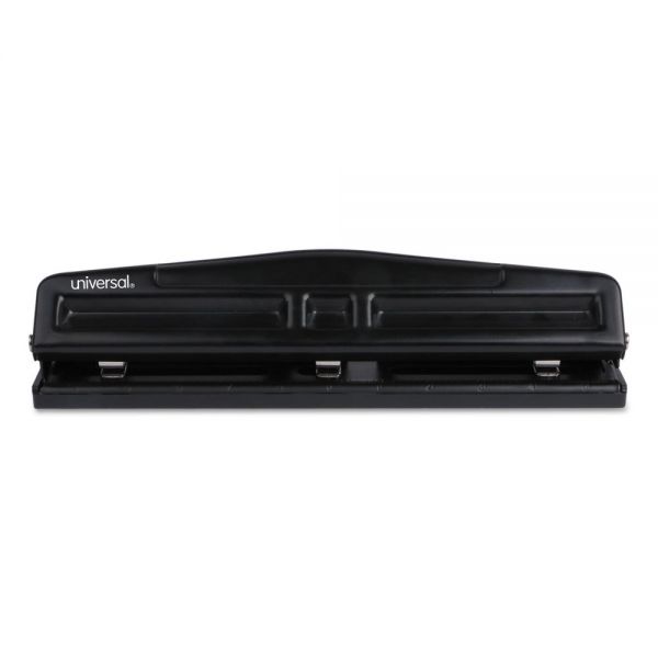 Universal 12-Sheet Deluxe Two- and Three-Hole Adjustable Punch, 9/32" Holes, Black