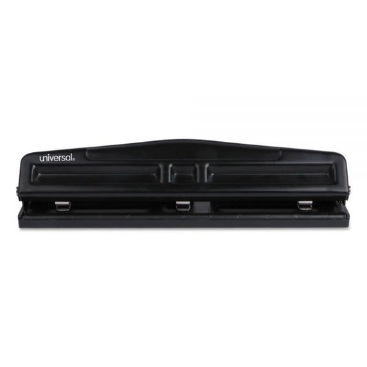 Universal 12-Sheet Deluxe Two- and Three-Hole Adjustable Punch, 9/32" Holes, Black