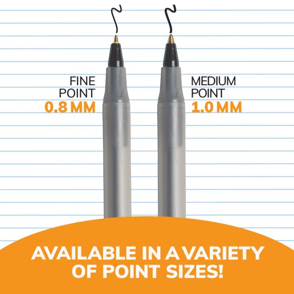 BIC Round Stic Ballpoint Pens, Medium Point, 1.0 mm, Translucent Barrel, Black Ink, Pack Of 12