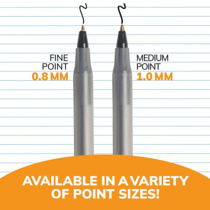 BIC Round Stic Ballpoint Pens, Medium Point, 1.0 mm, Translucent Barrel, Black Ink, Pack Of 12