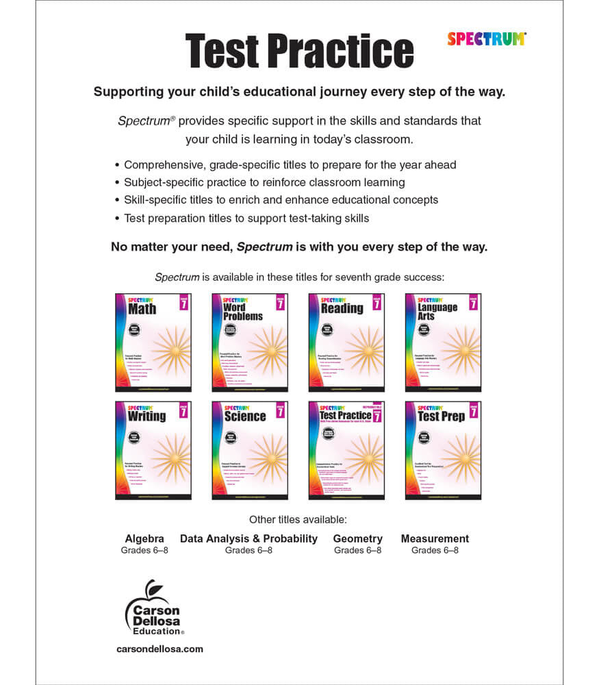 Spectrum Test Practice Workbook Grade 7 Paperback