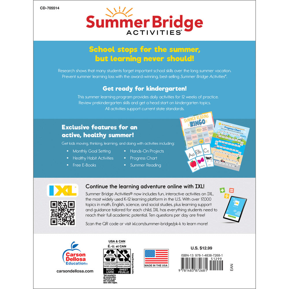 Summer Bridge Activities Workbook Grade PK-K Paperback