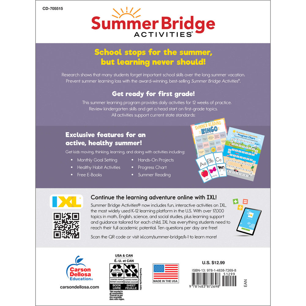 Summer Bridge Activities Workbook Grade K-1 Paperback