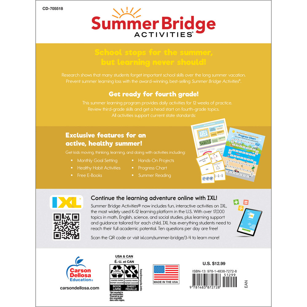 Summer Bridge Activities Workbook Grade 3-4 Paperback