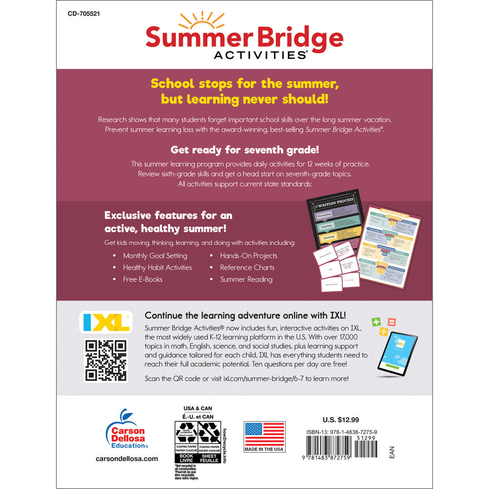 Summer Bridge Activities Workbook Grade 6-7 Paperback