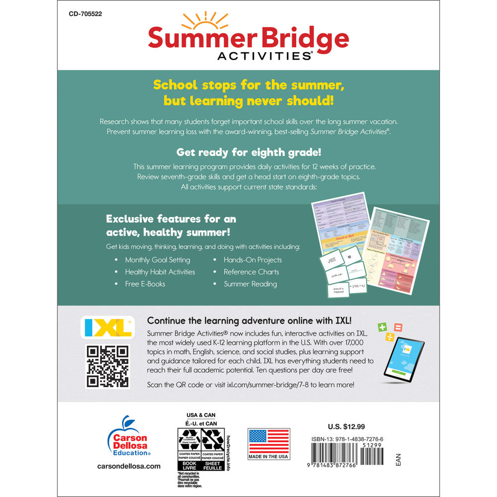Summer Bridge Activities Workbook Grade 7-8 Paperback