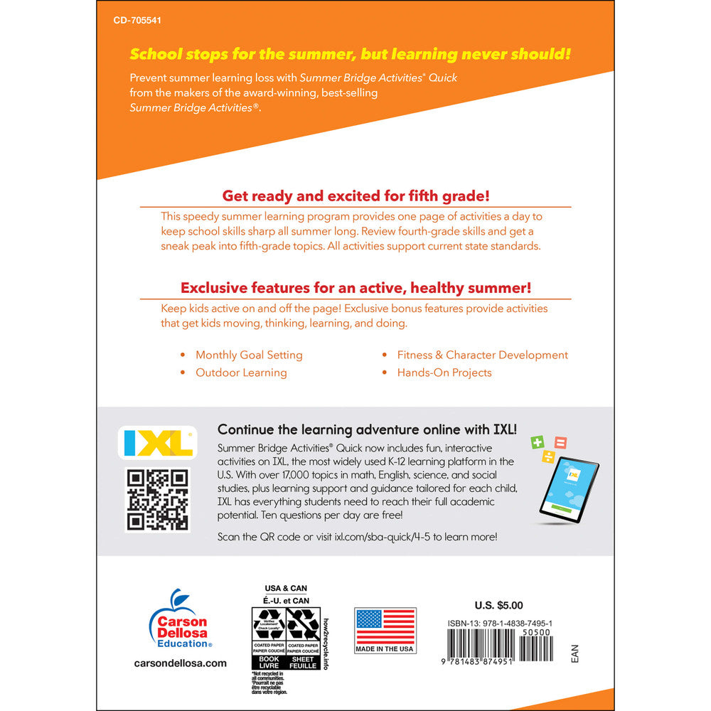 Summer Bridge Activities Quick Workbook Grade 4-5
